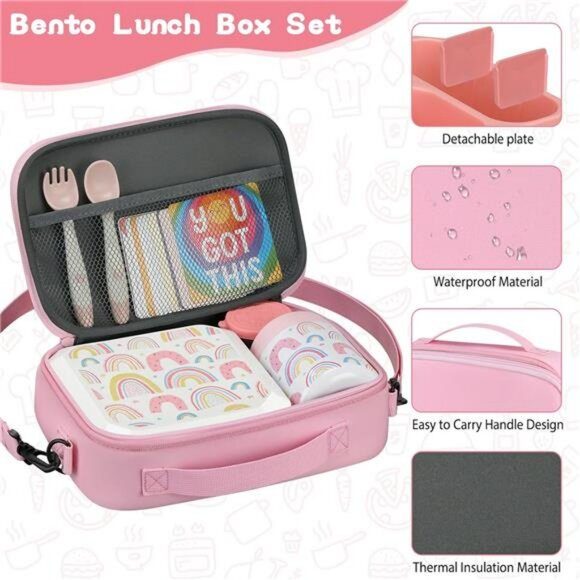 Kids bento lunch box set with thermos insulated bag leakproof food container - Picture 6 of 8
